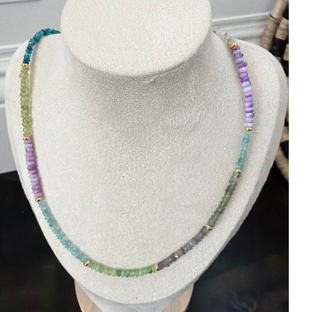 Second Bloom Studio Artisan Made Multi Gemstone Necklace 20.75" Colorful Gold